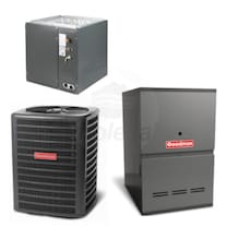 Goodman - 1.5 Ton Cooling - 60k BTU/Hr Heating - Air Conditioner + Variable Speed Furnace System - 15.0 SEER - 80% AFUE - Downflow