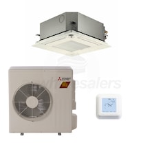 Mitsubishi - 15k BTU Cooling + Heating - M-Series H2i Ceiling Cassette Air Conditioning System - 17.7 SEER