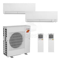 Mitsubishi Wall Mounted 2-Zone H2i System - 24,000 BTU Outdoor - 9k + 15k Indoor - 19.0 SEER2