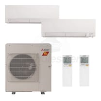 Mitsubishi Wall Mounted 2-Zone H2i System - 24,000 BTU Outdoor - 6k + 18k Indoor - 19.0 SEER