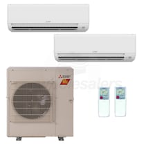 Mitsubishi Wall Mounted 2-Zone H2i System - 24,000 BTU Outdoor - 9k + 12k Indoor - 18.0 SEER2