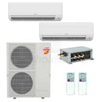 Mitsubishi Wall Mounted 2-Zone H2i System - 36,000 BTU Outdoor - 15k + 18k Indoor - 23.0 SEER2