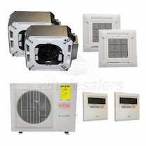 Fujitsu Ceiling Cassette 2-Zone System - 24,000 BTU Outdoor - 9k + 12k Indoor - 18.0 SEER