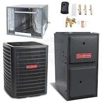 Goodman -  Ton Cooling - 100k BTU/Hr Heating - Air Conditioner + Variable Speed Furnace Kit - 17.0 SEER - 97% AFUE - For Horizontal Installation