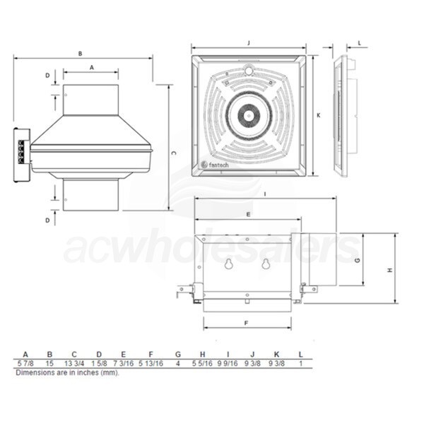 Fantech 47834 364 CFM Bathroom Exhaust Kit 6Inch Duct w/ LED