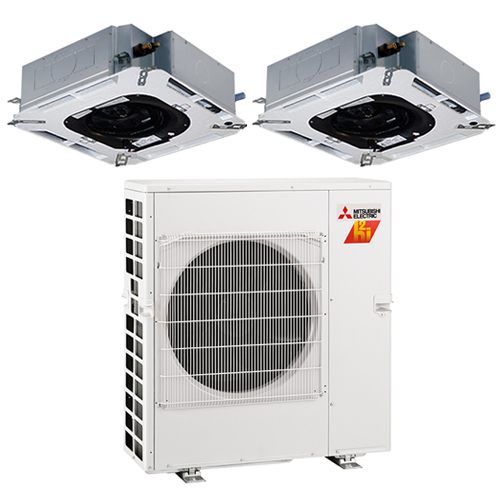 Mitsubishi MXZ-2C20NAHZ2 2-SLZ-KF09NA.TH-NG Ceiling Cassette 2-Zone H2i  System - 20,000 BTU Outdoor - 9k + 9k Indoor - 17 SEER