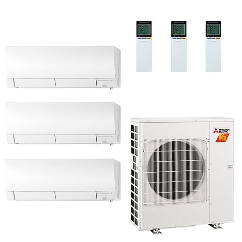 Mitsubishi MXZ-3C30NAHZ2 2-MSZ-FH12NA MSZ-FH06NA Wall Mounted 3-Zone H2i  System - 30,000 BTU Outdoor - 6k + 12k + 12k Indoor - 18 SEER