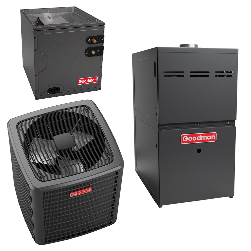 Goodman GSZC703610 GMVC801005CN CAPTA4230C4 - 3.0 Ton Cooling - 100k BTU/Hr  Heating - Air Conditioner + Heat Pump + Furnace System - 17.2 SEER2 - 80%  AFUE - Upflow